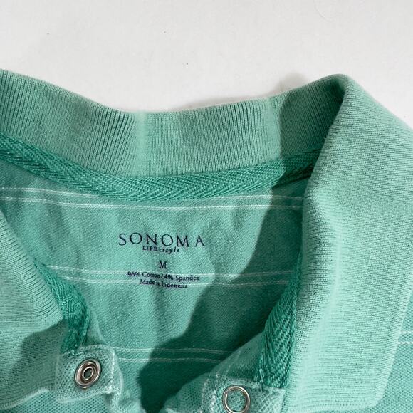 Sonoma Pullover Shirt Woman's Medium 6 Metal Snap Buttons Henley Light Green - Picture 2 of 11